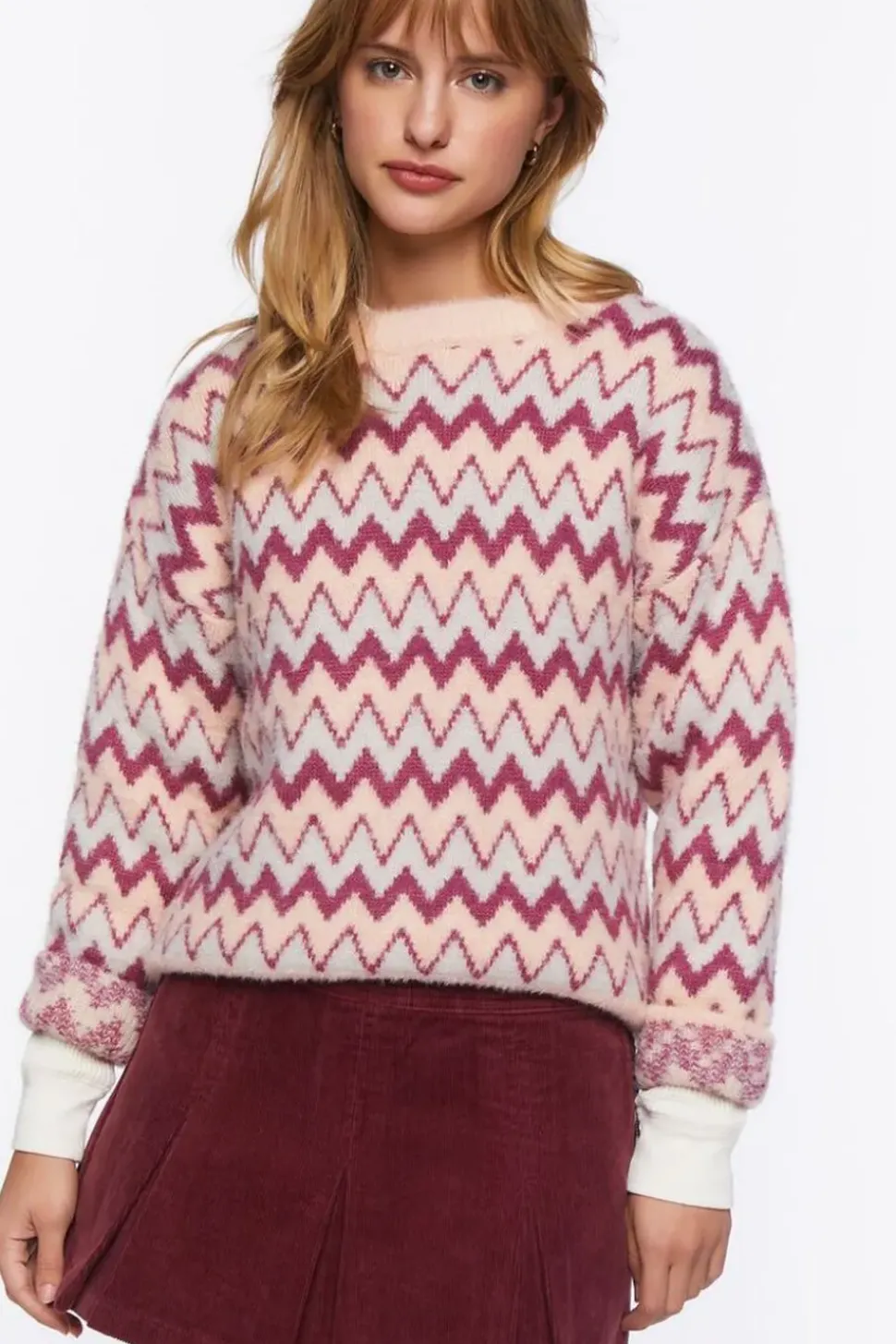 Fuzzy Chevron Print Sweater