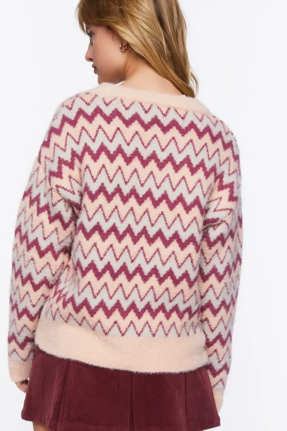 Fuzzy Chevron Print Sweater