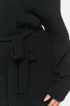 Fuzzy Knit Belted Sweater Dress
