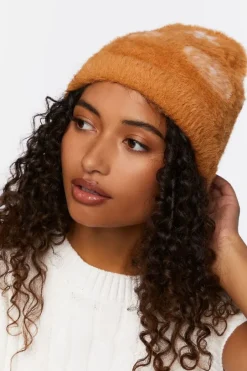 Fuzzy Knit Floral Beanie