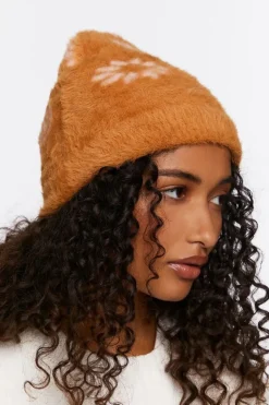 Fuzzy Knit Floral Beanie