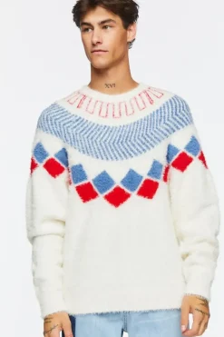 Fuzzy Knit Geo Pattern Sweater