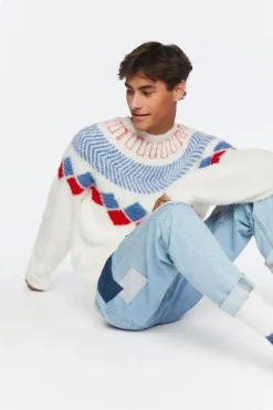 Fuzzy Knit Geo Pattern Sweater