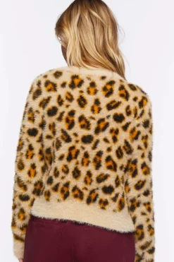 Fuzzy Knit Leopard Cardigan Sweater