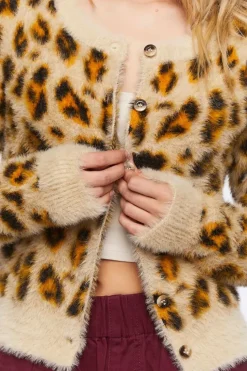 Fuzzy Knit Leopard Cardigan Sweater