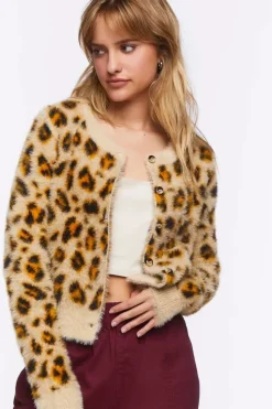 Fuzzy Knit Leopard Cardigan Sweater