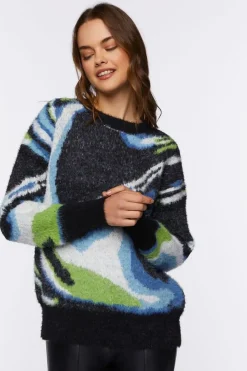 Fuzzy Marble Print Sweater