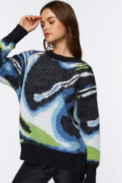 Fuzzy Marble Print Sweater