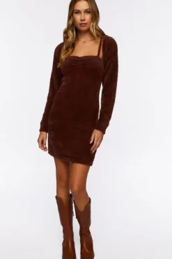 Fuzzy Mini Dress & Shrug Sweater Set