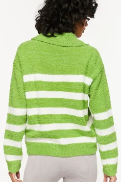 Fuzzy Striped Collared Sweater