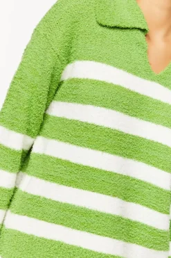 Fuzzy Striped Collared Sweater