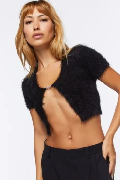 Fuzzy Sweater-Knit Split-Hem Top