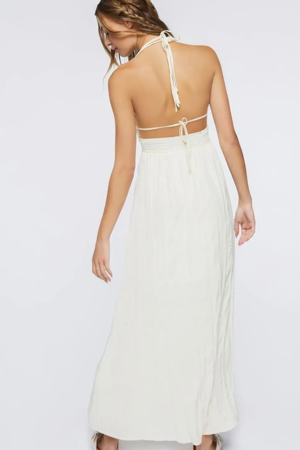 Gauze Plunging Halter Maxi Dress