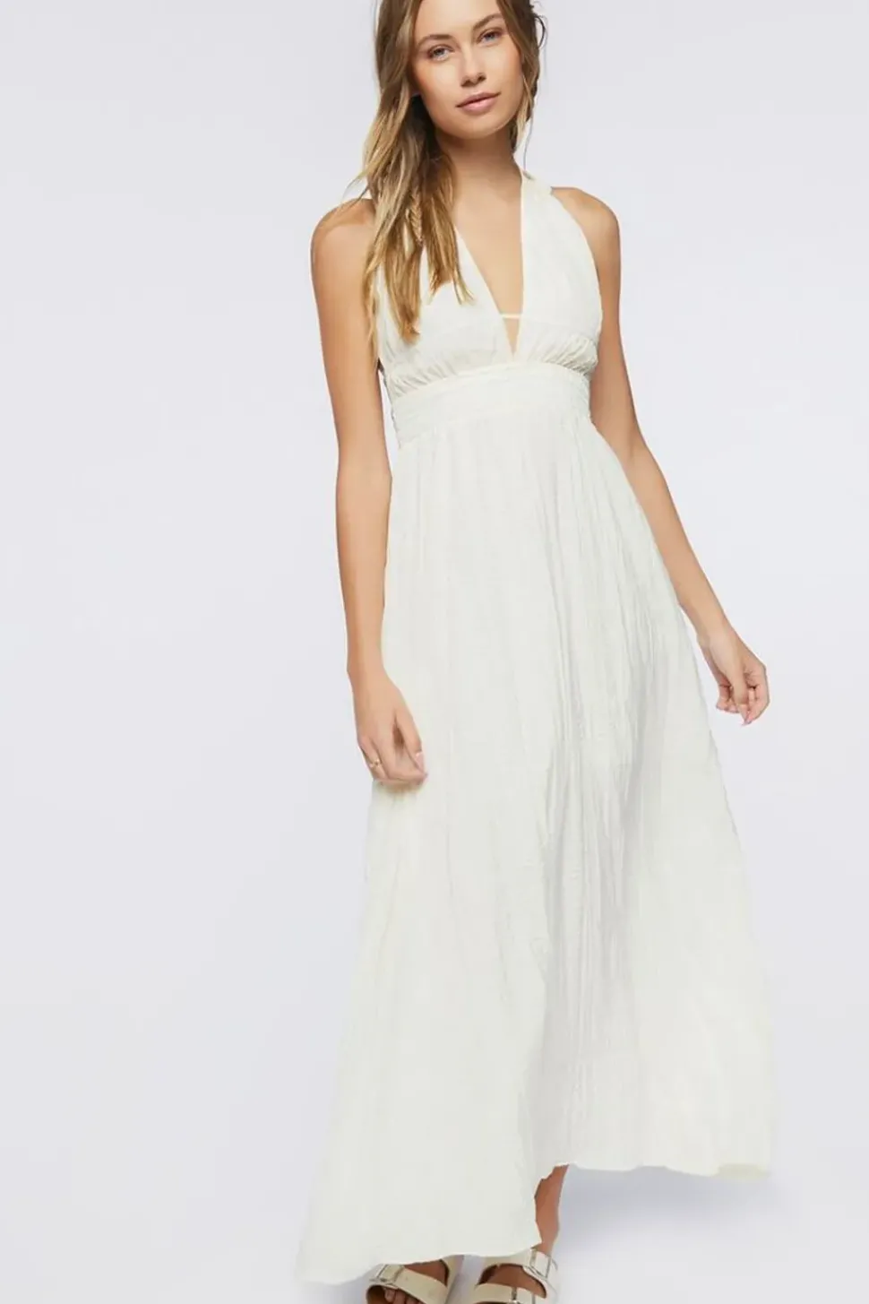 Gauze Plunging Halter Maxi Dress