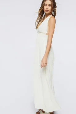 Gauze Plunging Halter Maxi Dress