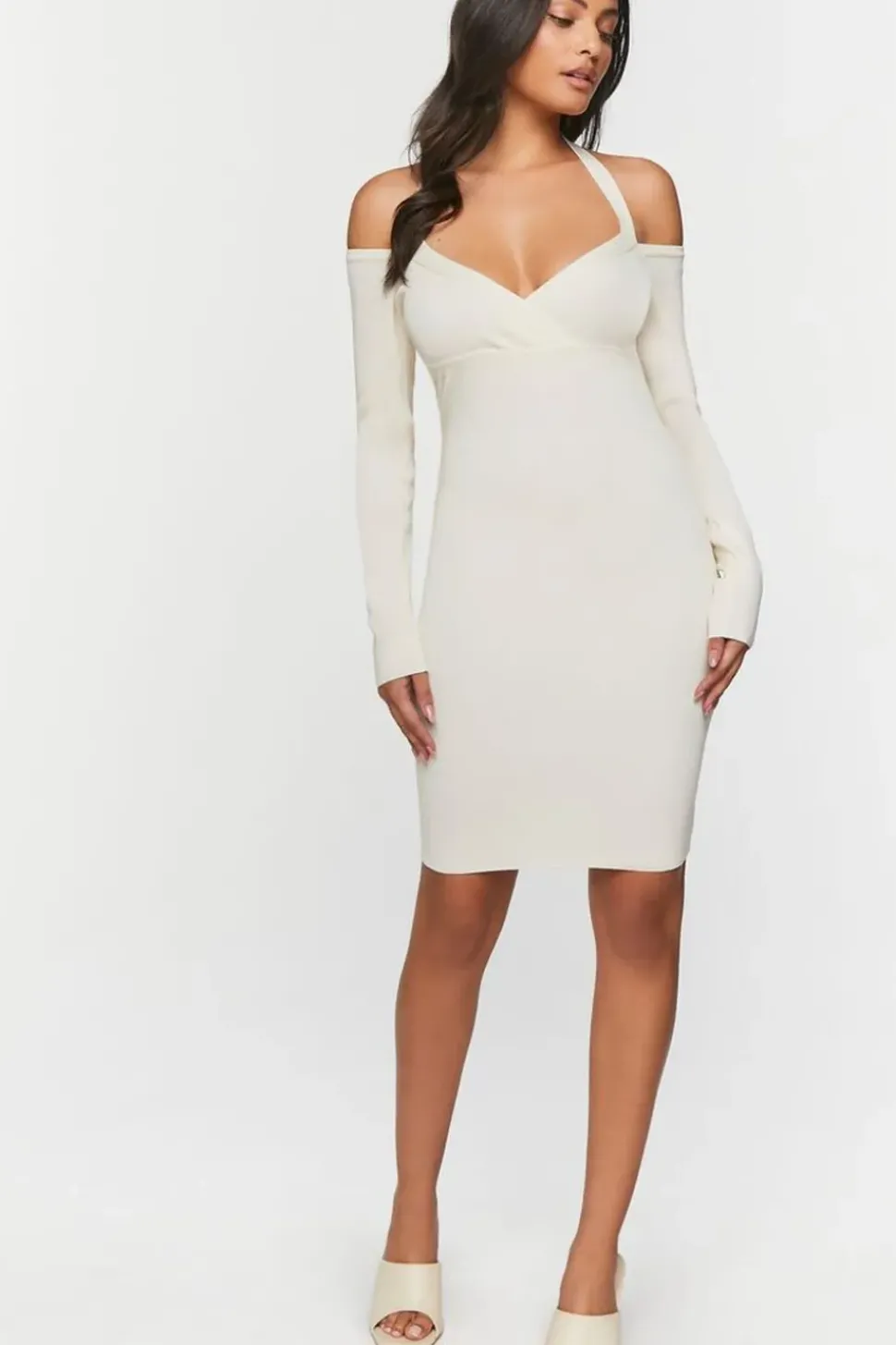 Gauze Surplice Halter Mini Dress