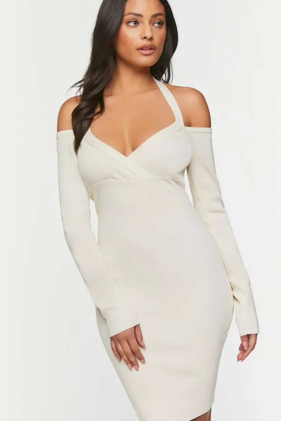 Gauze Surplice Halter Mini Dress