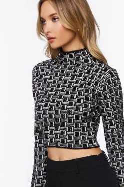 Geo Long-Sleeve Crop Top