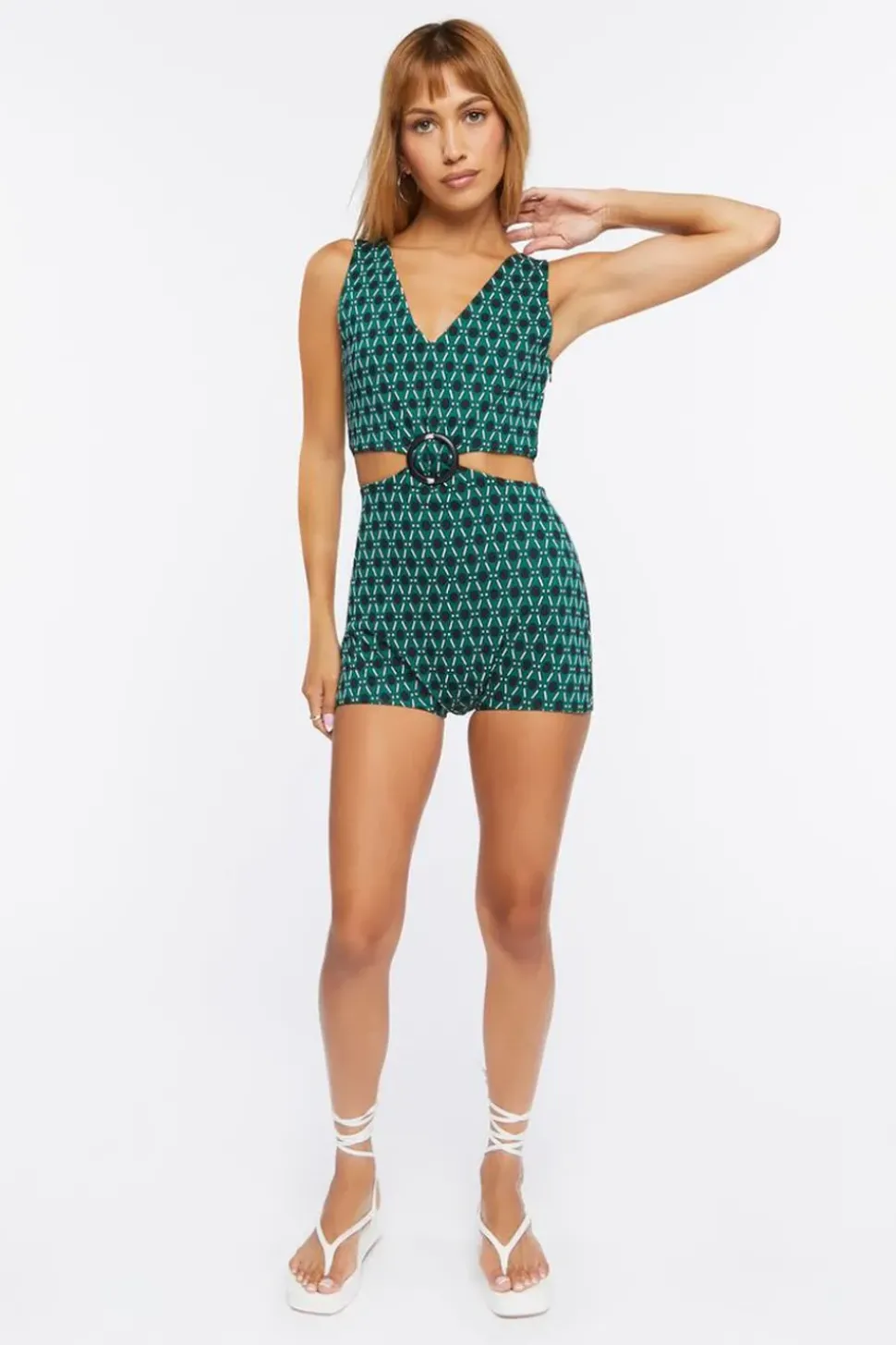 Geo Print Cutout Romper