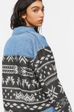 Geo Print Denim Trucker Jacket