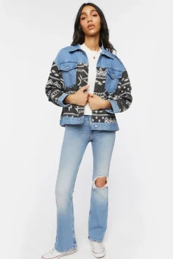 Geo Print Denim Trucker Jacket