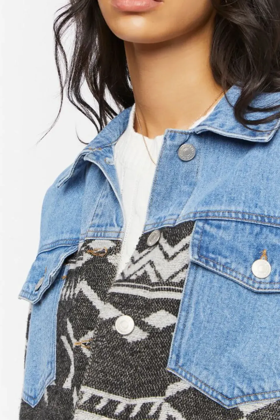 Geo Print Denim Trucker Jacket