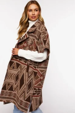Geo Print Open-Front Poncho