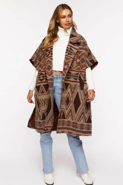 Geo Print Open-Front Poncho