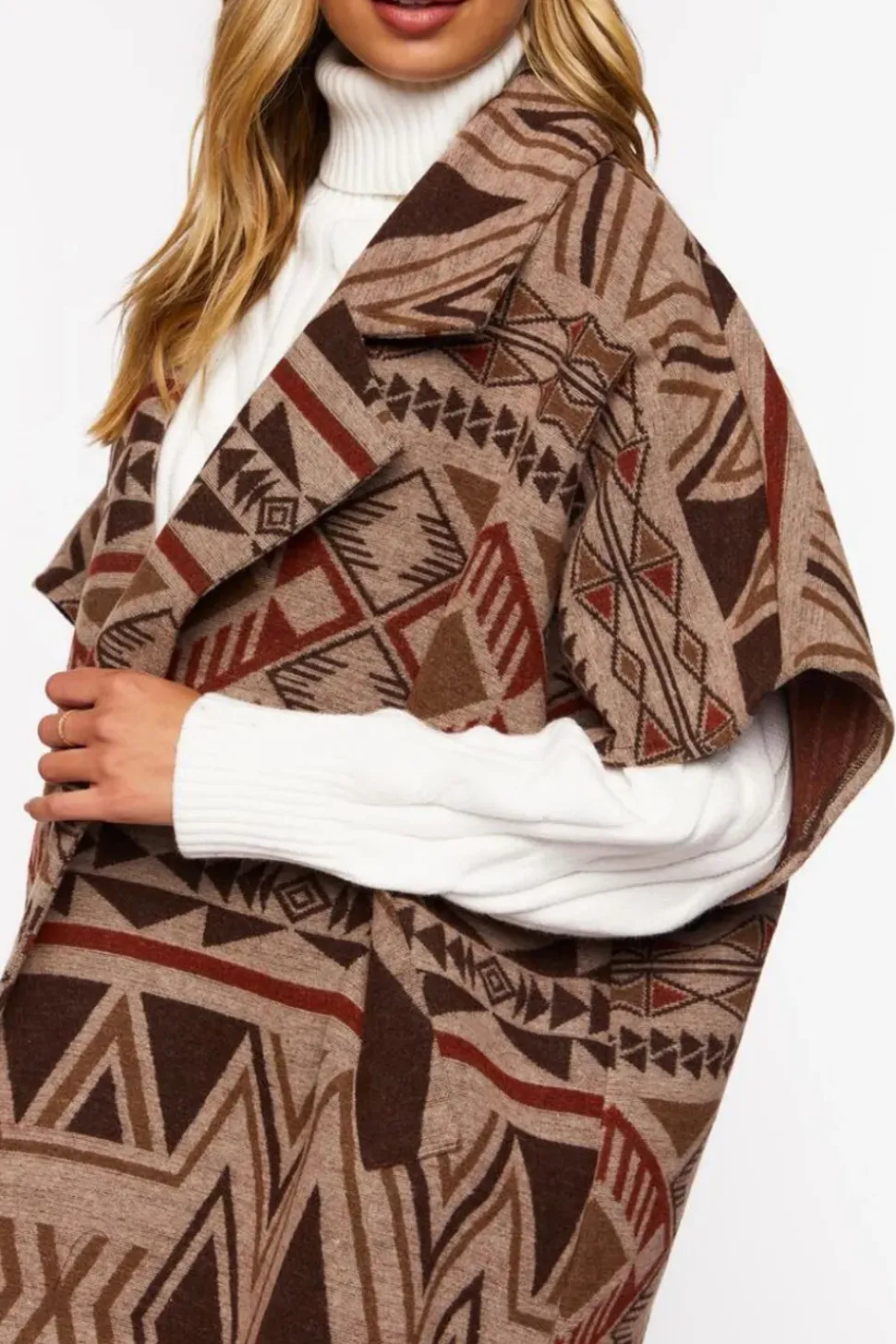 Geo Print Open-Front Poncho