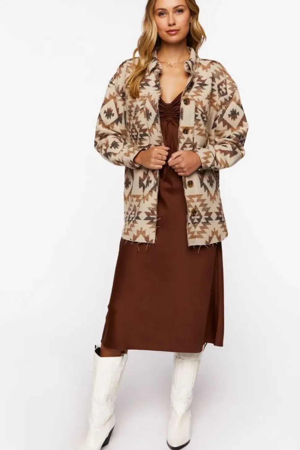 Geo Print Raw-Cut Shacket