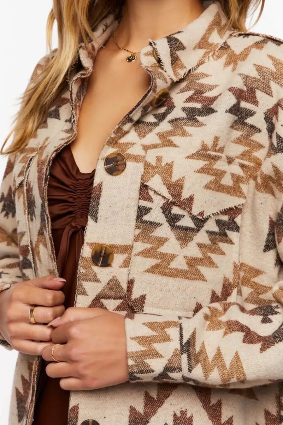 Geo Print Raw-Cut Shacket