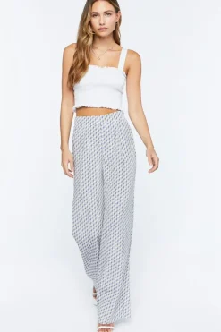Geo Print Satin Straight-Leg Pants