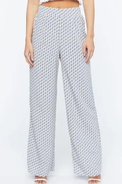 Geo Print Satin Straight-Leg Pants