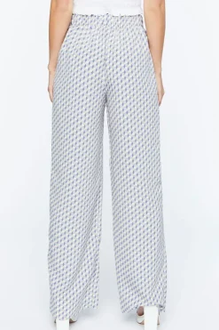 Geo Print Satin Straight-Leg Pants