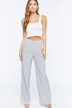Geo Print Satin Straight-Leg Pants