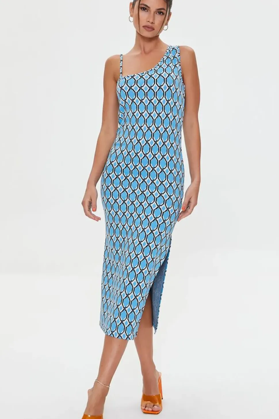 Geo Print Slit Midi Dress