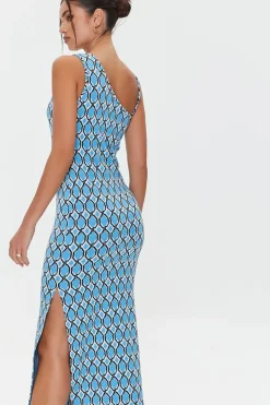 Geo Print Slit Midi Dress