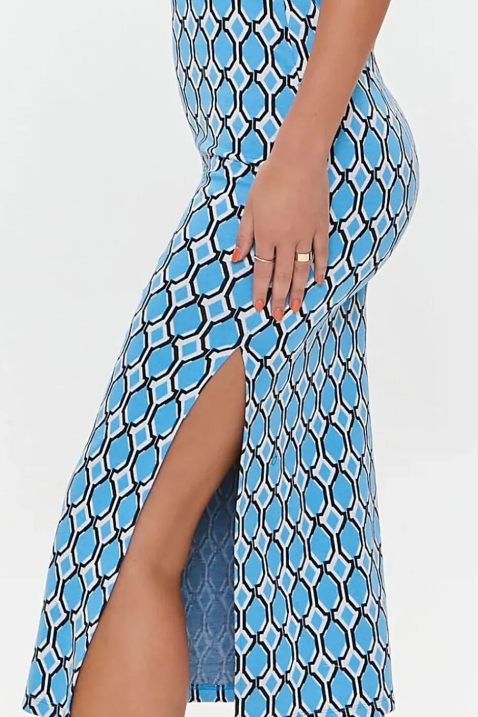 Geo Print Slit Midi Dress