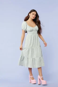 Gingham Babydoll Midi Dress