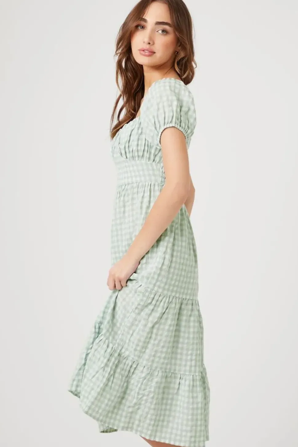 Gingham Babydoll Midi Dress