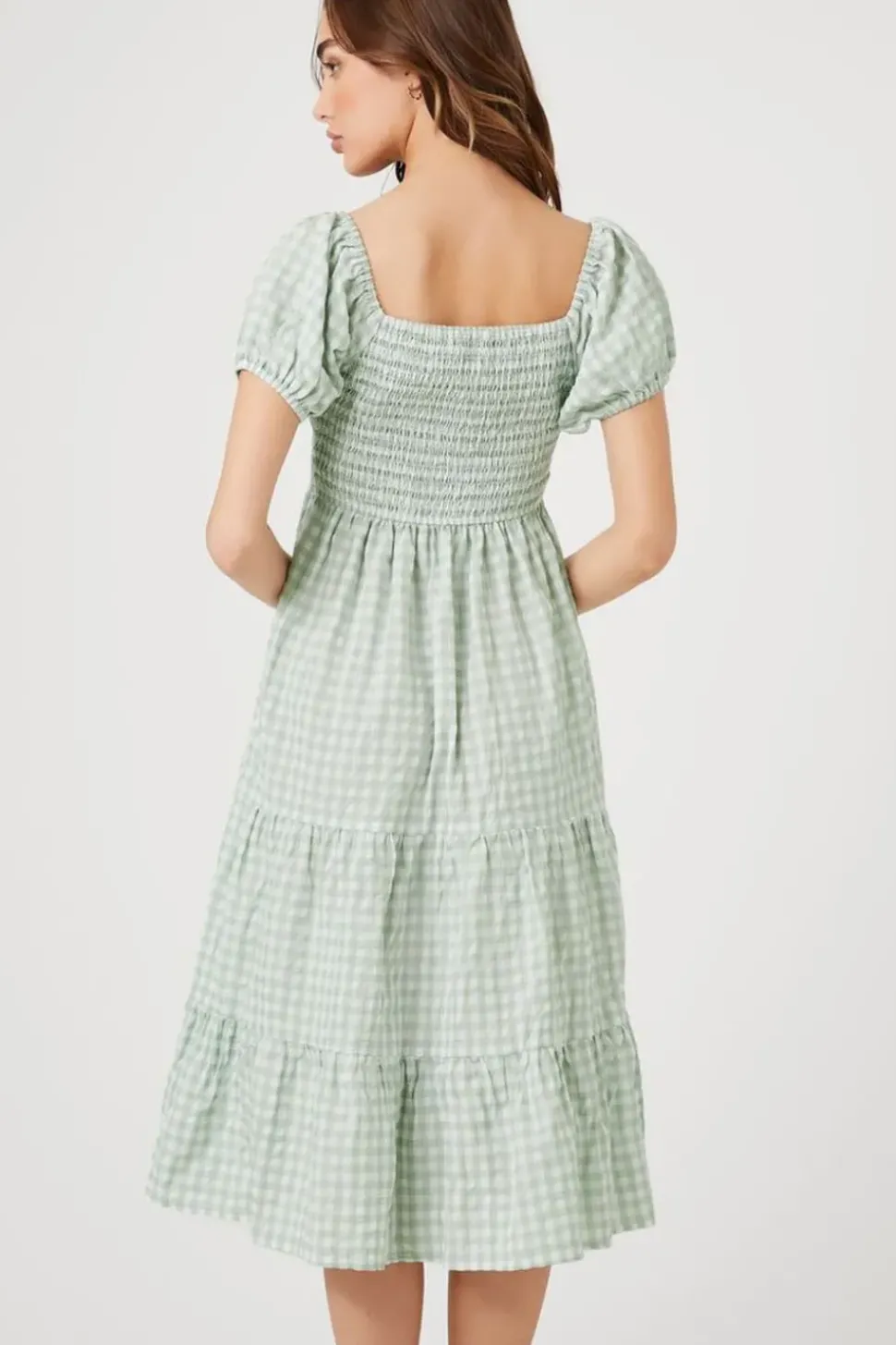 Gingham Babydoll Midi Dress