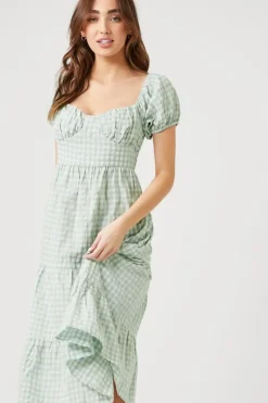Gingham Babydoll Midi Dress
