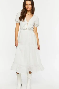 Gingham Chiffon Tiered Midi Dress