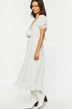 Gingham Chiffon Tiered Midi Dress
