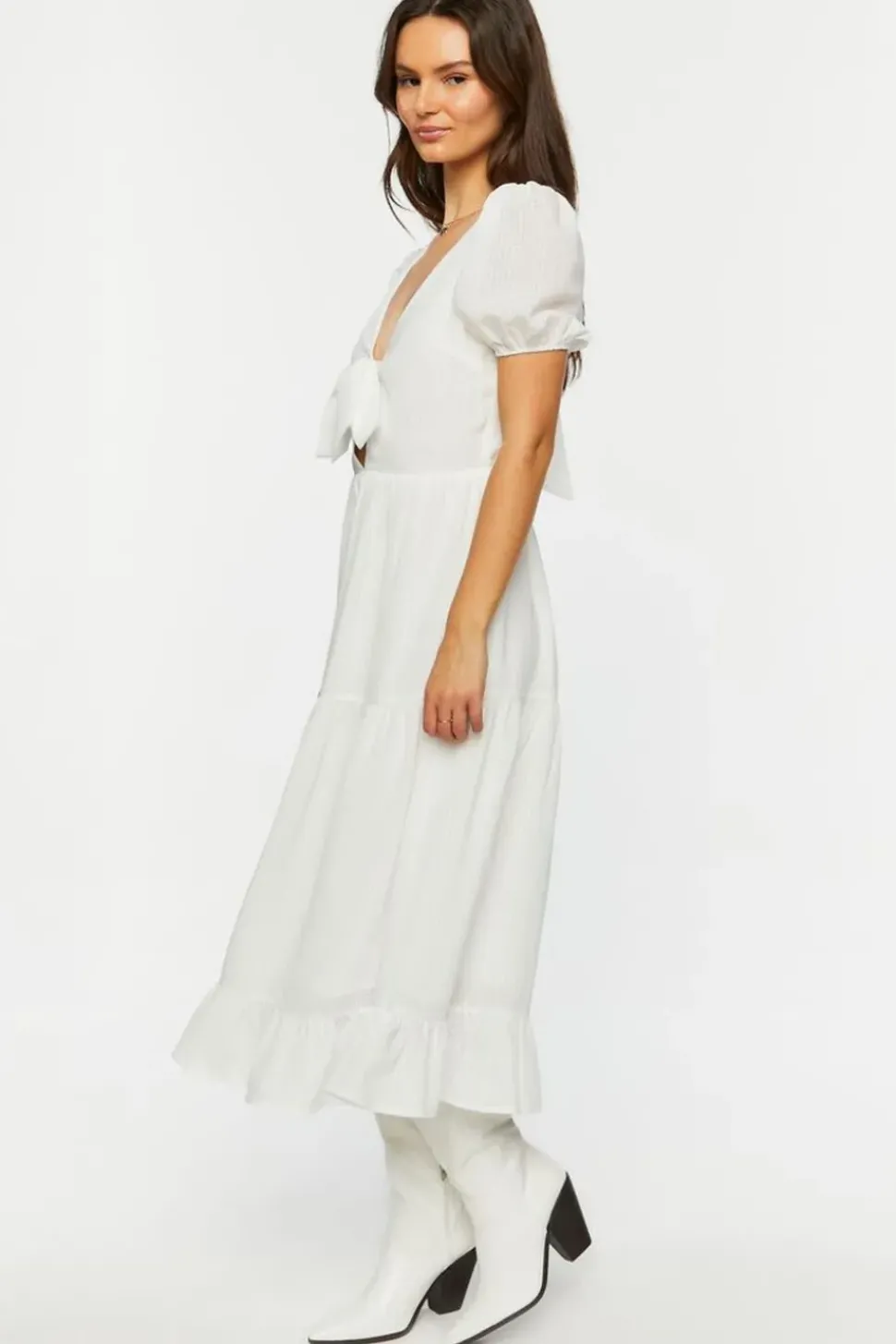 Gingham Chiffon Tiered Midi Dress