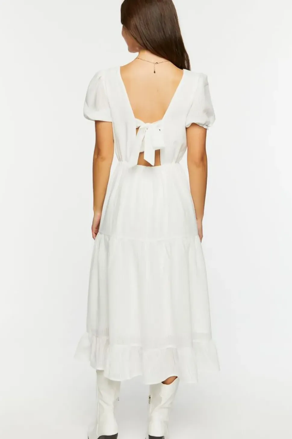 Gingham Chiffon Tiered Midi Dress