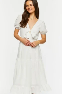 Gingham Chiffon Tiered Midi Dress