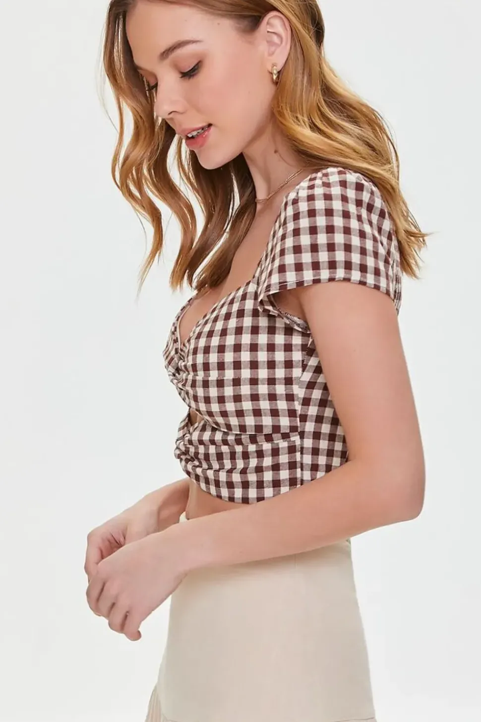Gingham Cutout Crop Top