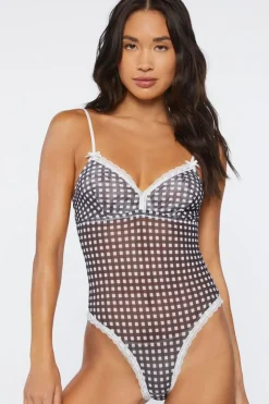 Gingham Mesh Lingerie Bodysuit