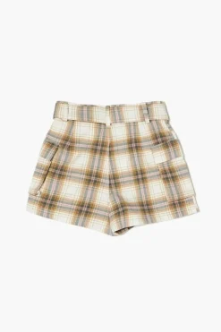 Girls Belted Plaid Shorts (Kids)